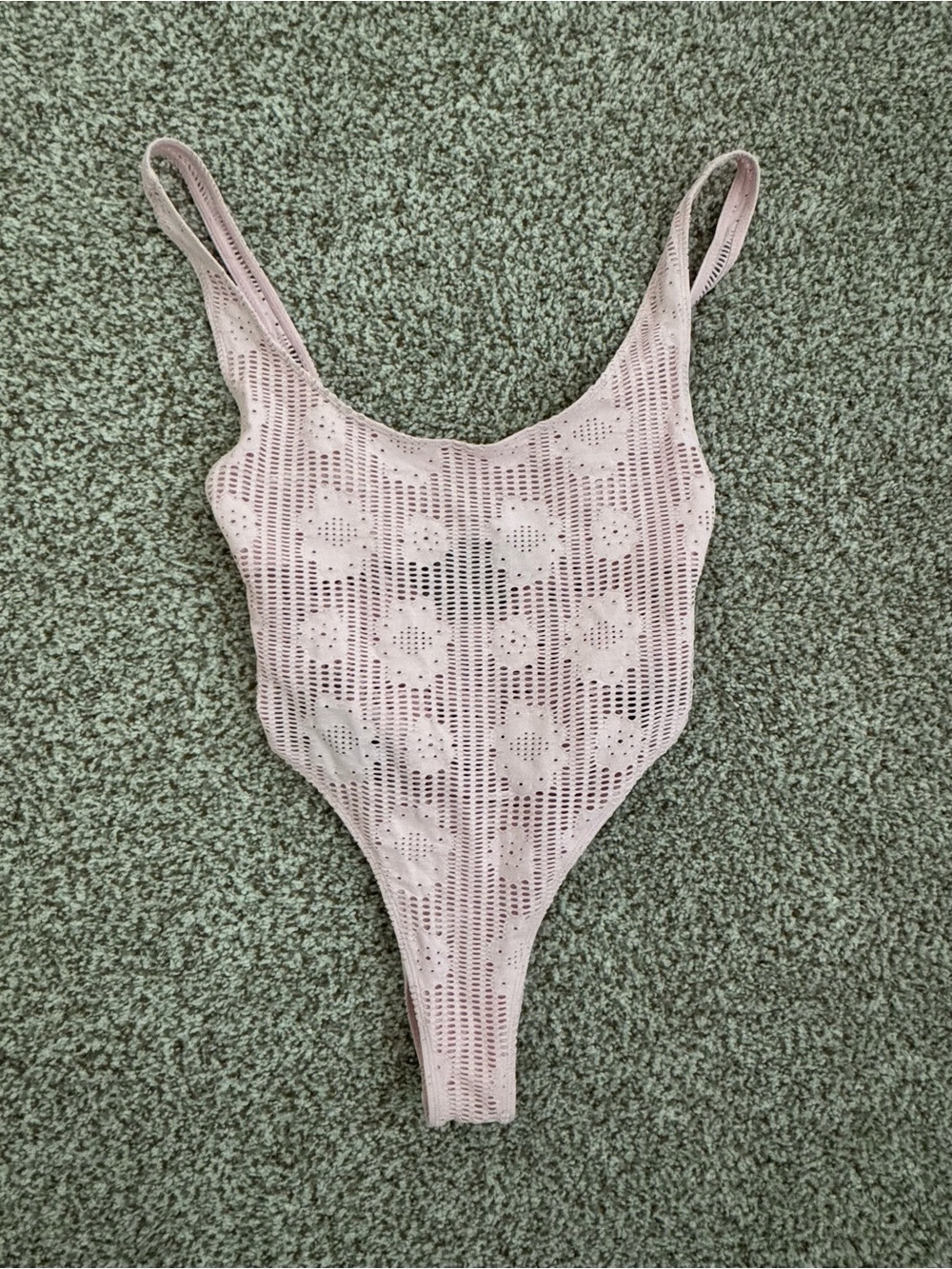 Frankie’s Bikinis Pink Crochet One-Piece Swimsuit